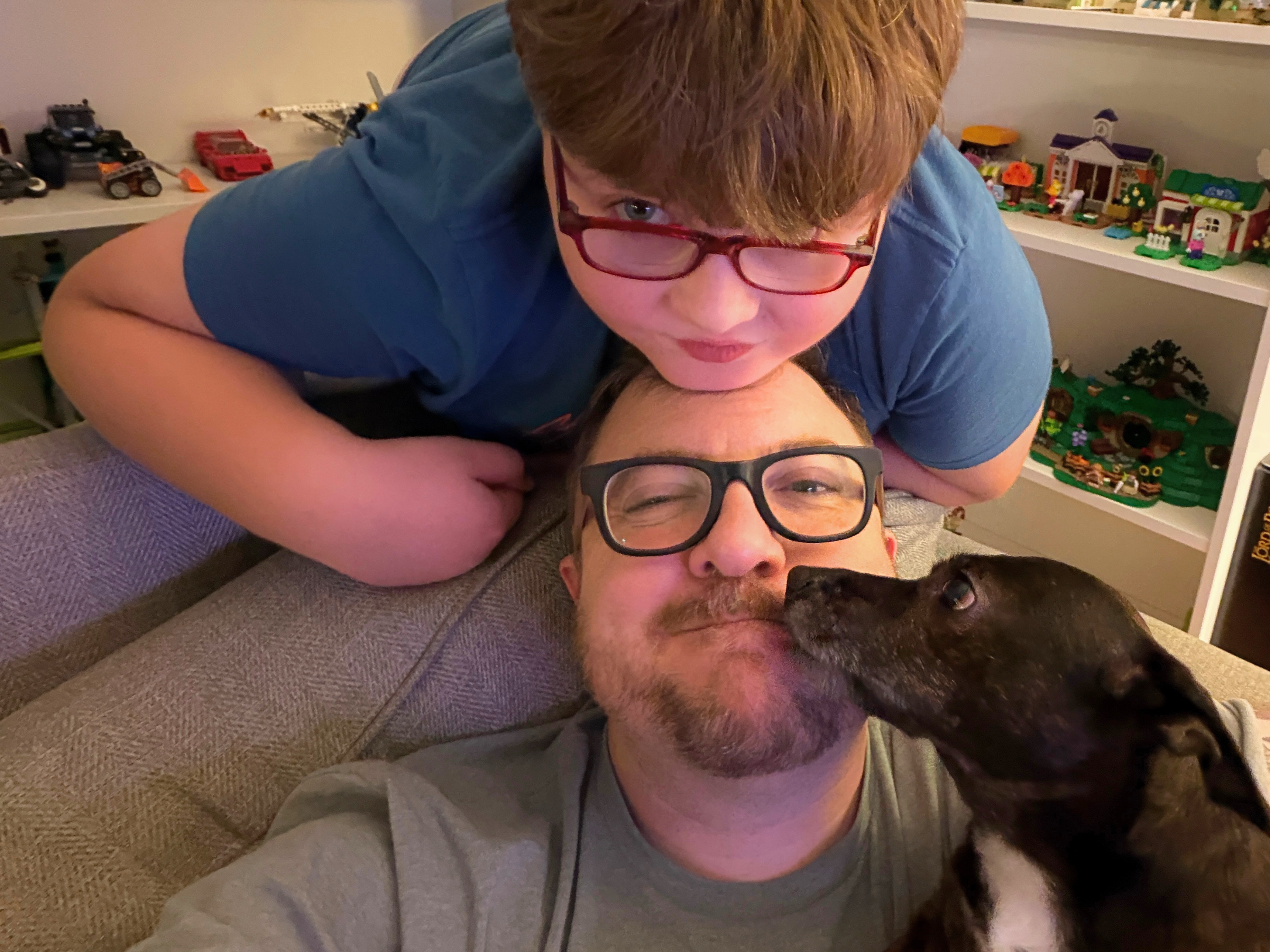 Brent at home with his son and Steve